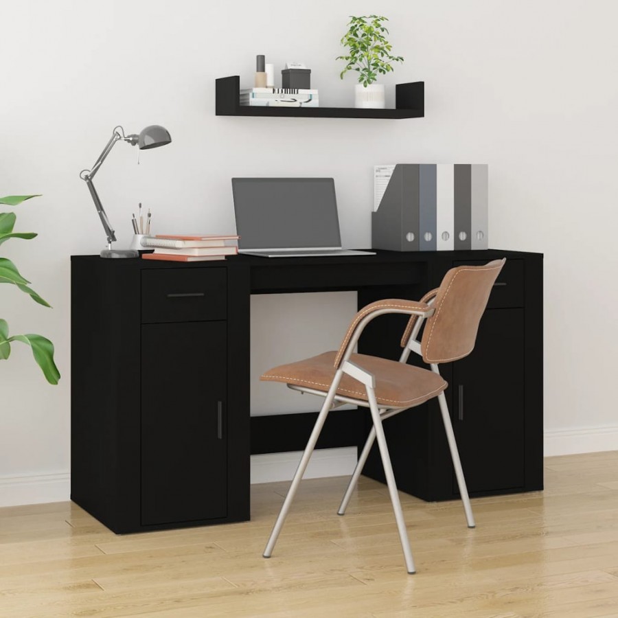 Bureau avec armoire noir bois d'ingénierie