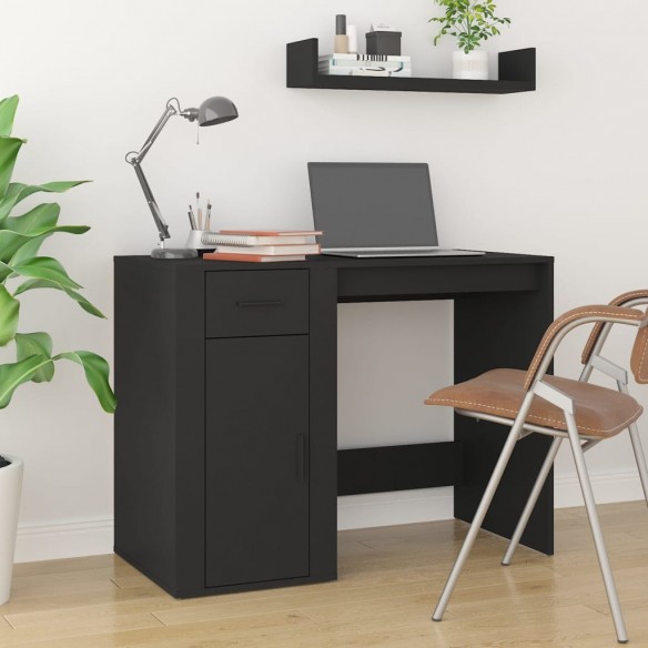 Bureau avec armoire noir bois d'ingénierie