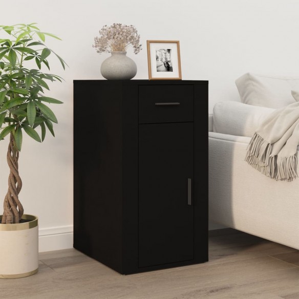 Bureau avec armoire noir bois d'ingénierie