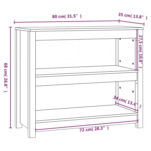 Bibliothèque Noir 80x35x68 cm Bois de pin massif