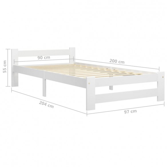 Cadre de lit Blanc Bois de pin massif 90x200 cm