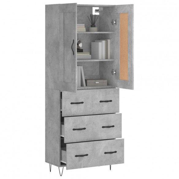 Buffet haut Gris béton 69,5x34x180 cm Bois d'ingénierie