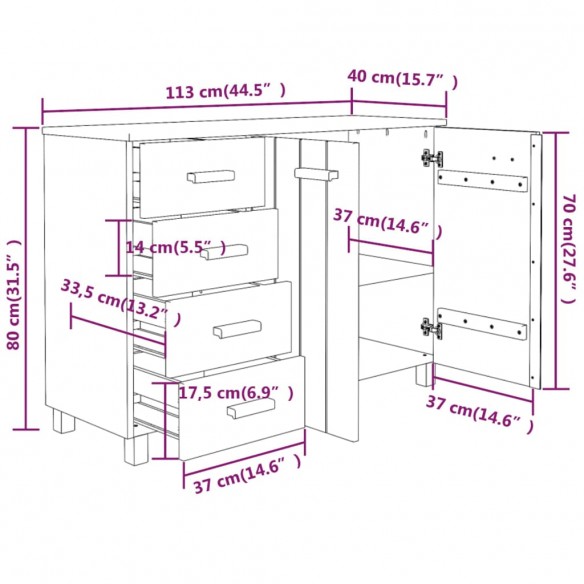 Buffet HAMAR Marron miel 113x40x80 cm Bois massif de pin