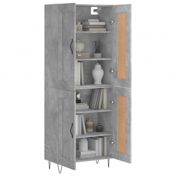 Buffet haut Gris béton 69,5x34x180 cm Bois d'ingénierie