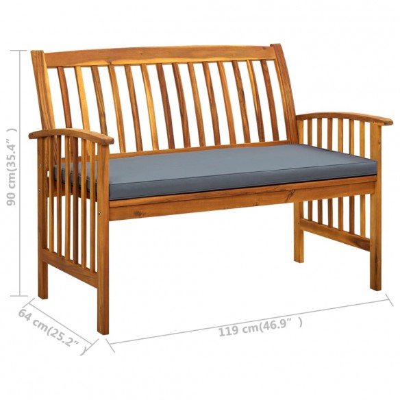 Banc de jardin avec coussin 119 cm Bois solide d'acacia