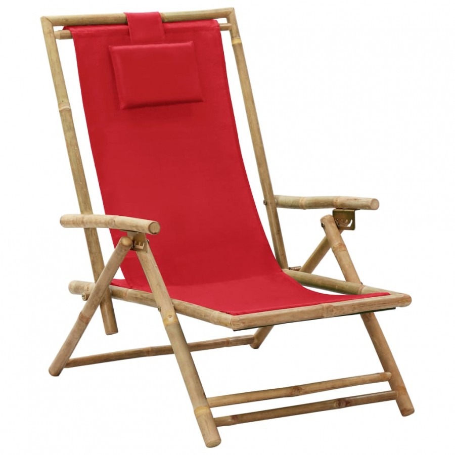 Chaise de relaxation inclinable Rouge Bambou et tissu