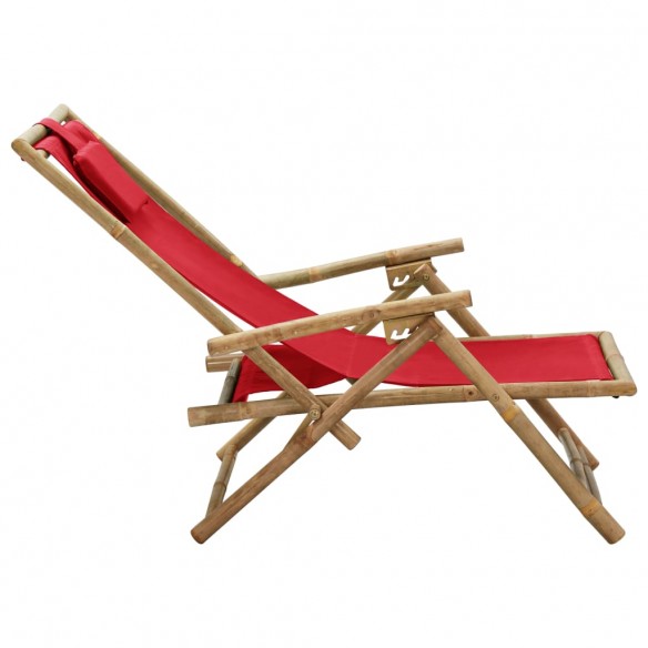 Chaise de relaxation inclinable Rouge Bambou et tissu