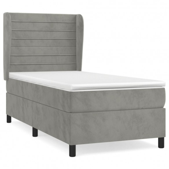 Cadre de lit et matelas Gris clair 80x200 cm Velours