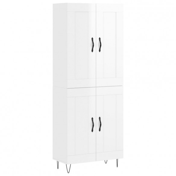 Buffet haut Blanc brillant 69,5x34x180 cm Bois d'ingénierie