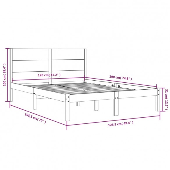 Cadre de lit bois massif 120x190 cm petit double