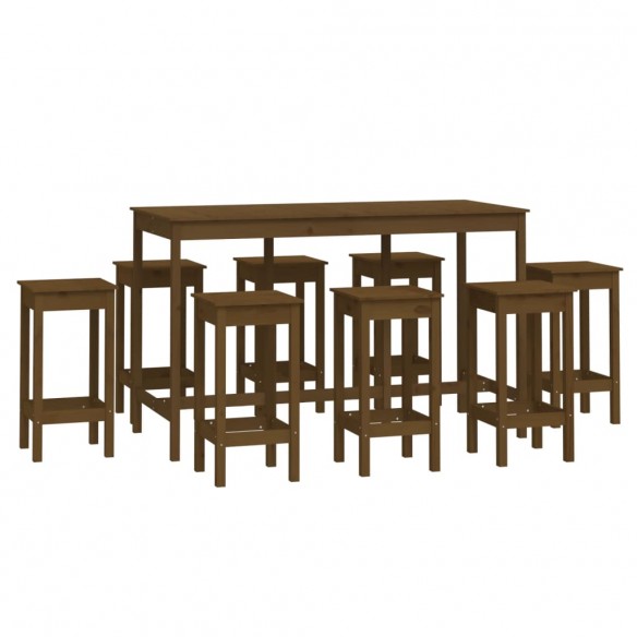 Ensemble de bar 9 pcs Marron miel Bois de pin massif