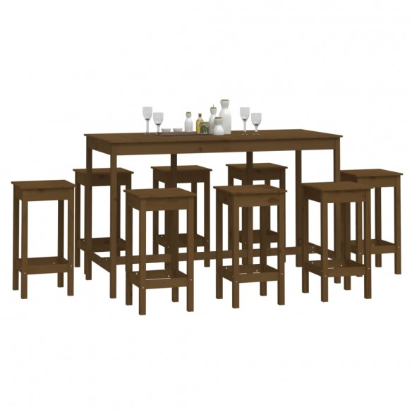 Ensemble de bar 9 pcs Marron miel Bois de pin massif