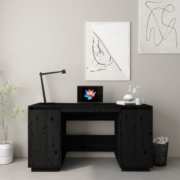 Bureau noir 140x50x75 cm bois massif de pin