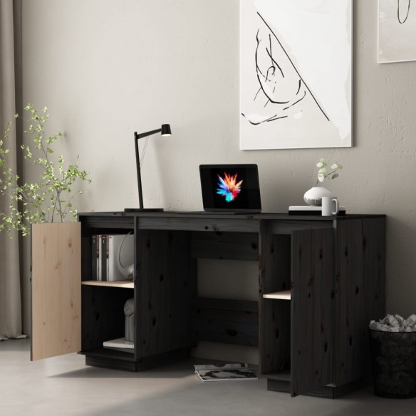 Bureau noir 140x50x75 cm bois massif de pin