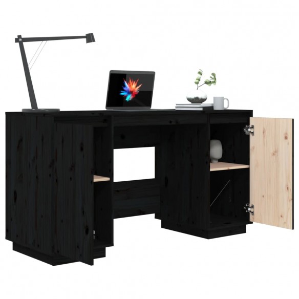 Bureau noir 140x50x75 cm bois massif de pin