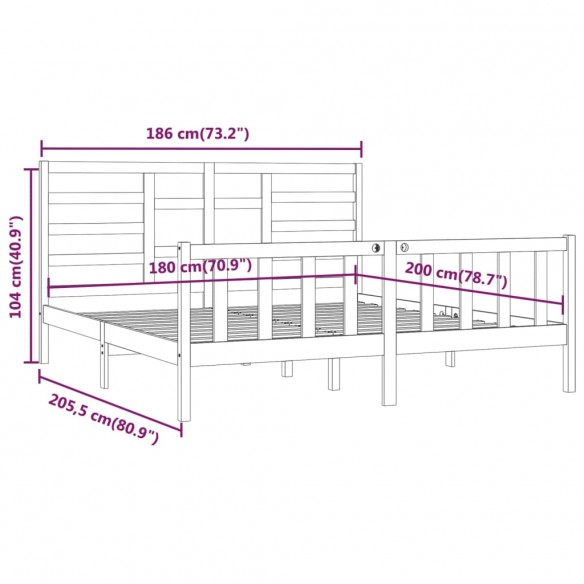 Cadre de lit Noir Bois massif 180x200 cm Super King