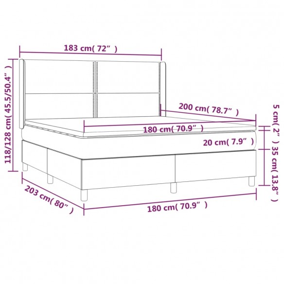 Cadre de lit avec matelas Noir 180x200 cm Similicuir