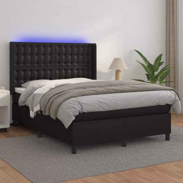 Cadre de lit matelas LED Noir 140x190cm Similicuir