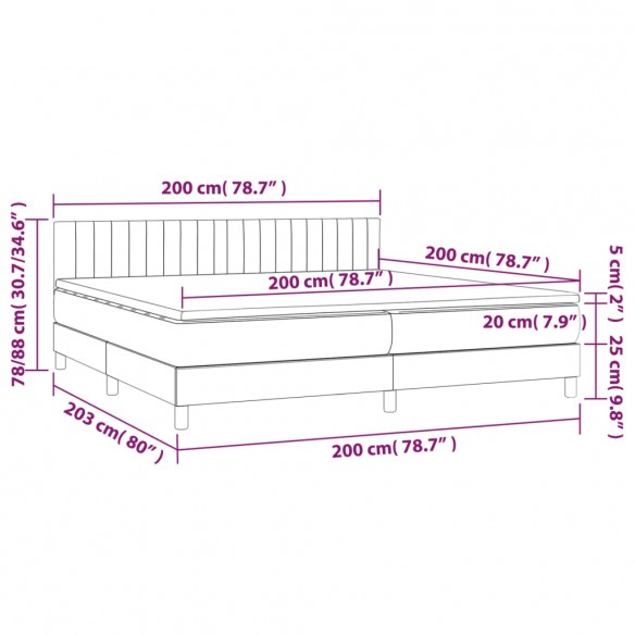 Cadre de lit et matelas Gris foncé 200x200cm Velours