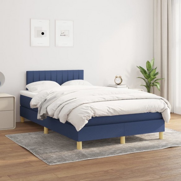 Cadre de lit avec matelas Bleu 120x200 cm Tissu