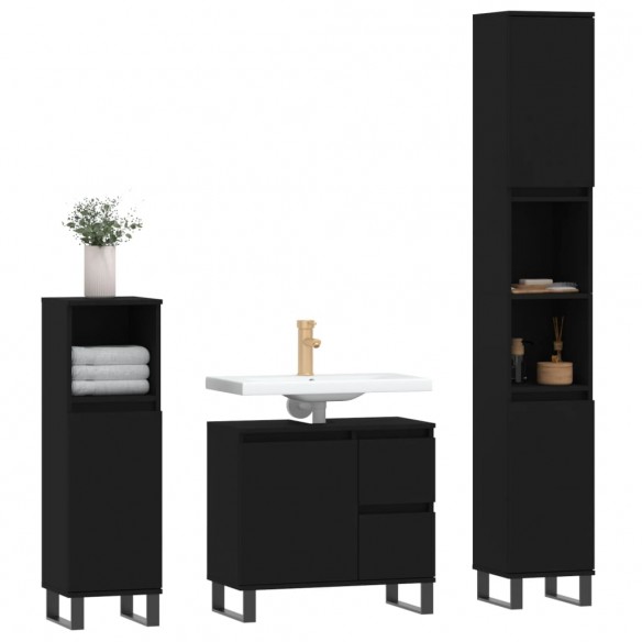 Ensemble de meubles salle de bain 3 pcs noir bois d'ingénierie