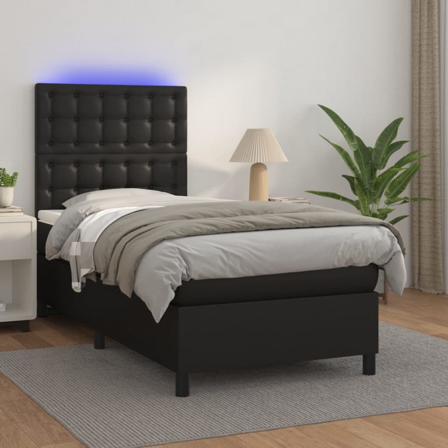 Cadre de lit avec matelas et LED Noir 100x200 cm