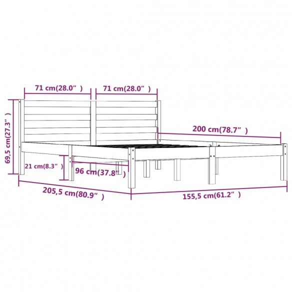 Cadre de lit Bois de pin massif 150x200 cm Blanc très grand