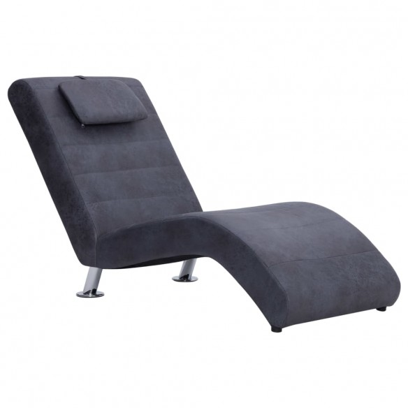 Chaise longue avec oreiller Gris Similicuir daim