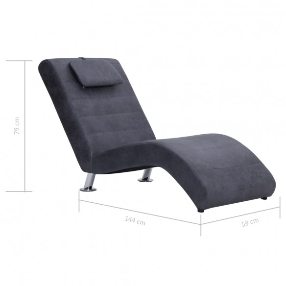 Chaise longue avec oreiller Gris Similicuir daim