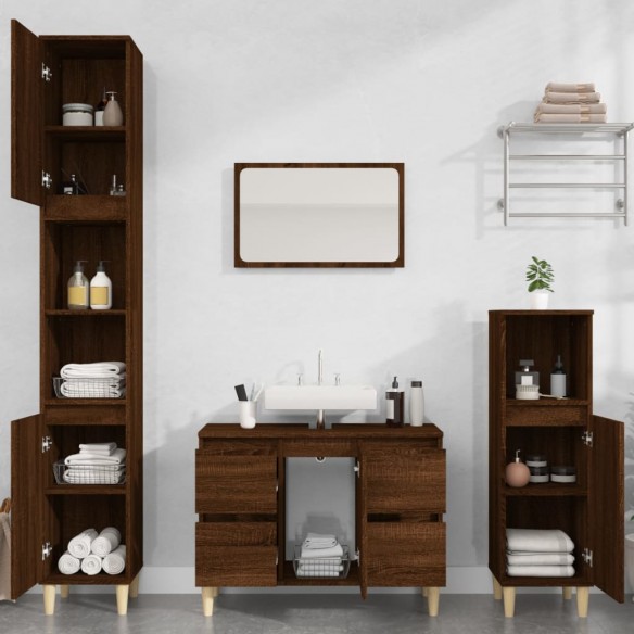 Ensemble de meubles de salle de bain 3 pcs Chêne marron