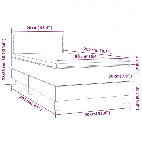 Cadre de lit avec matelas Gris clair 90x200 cm Tissu