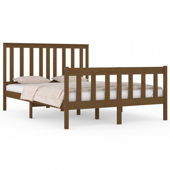 Cadre de lit Marron miel Bois pin massif 120x190cm Petit Double