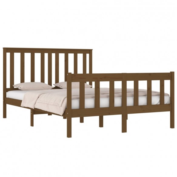 Cadre de lit Marron miel Bois pin massif 120x190cm Petit Double