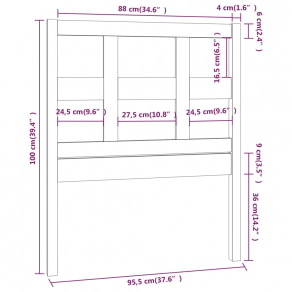 Tête de lit Marron miel 95,5x4x100 cm Bois massif de pin