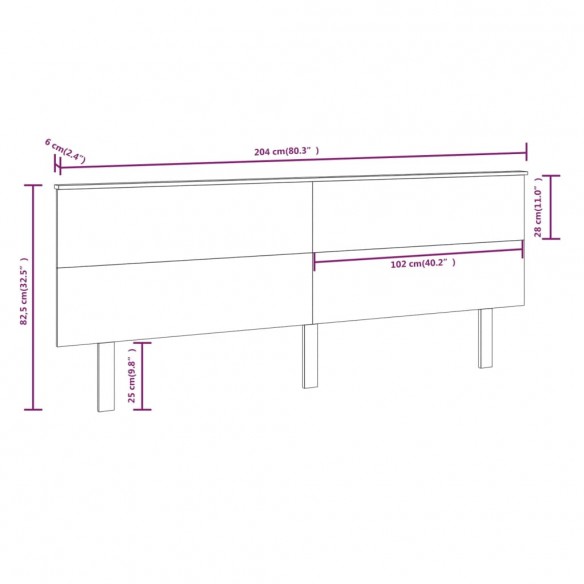 Tête de lit Blanc 204x6x82,5 cm Bois massif de pin