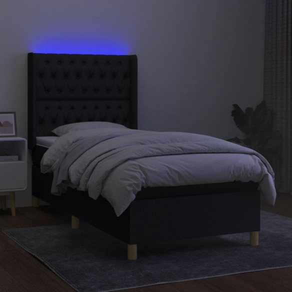 Cadre de lit matelas et LED Noir 100x200 cm Tissu