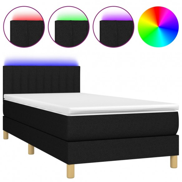 Cadre de lit avec matelas LED Noir 100x200 cm Tissu