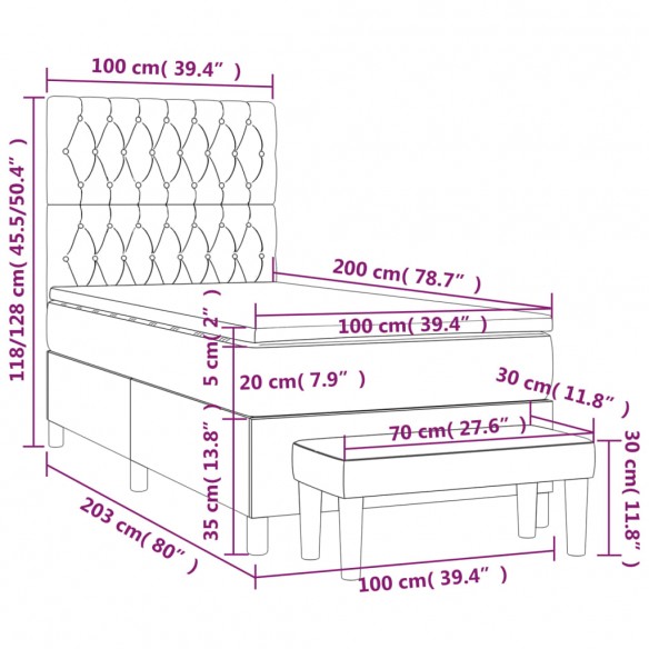 Cadre de lit avec matelas Noir 100x200 cm Tissu