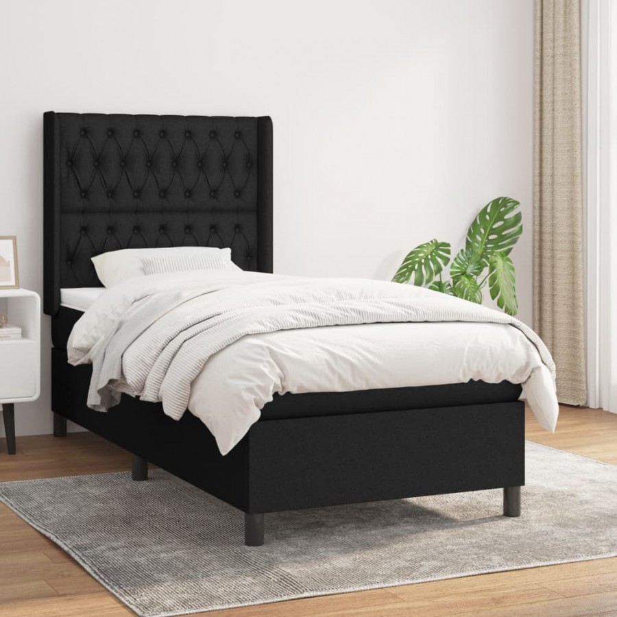 Cadre de lit avec matelas Noir 100x200 cm Tissu