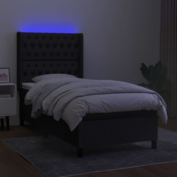 Cadre de lit matelas et LED Noir 100x200 cm Tissu