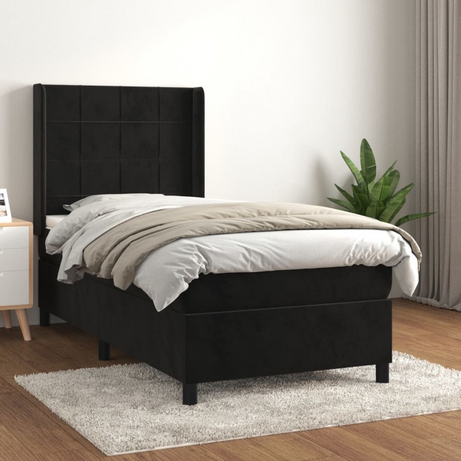 Cadre de lit avec matelas Noir 100x200 cm Velours