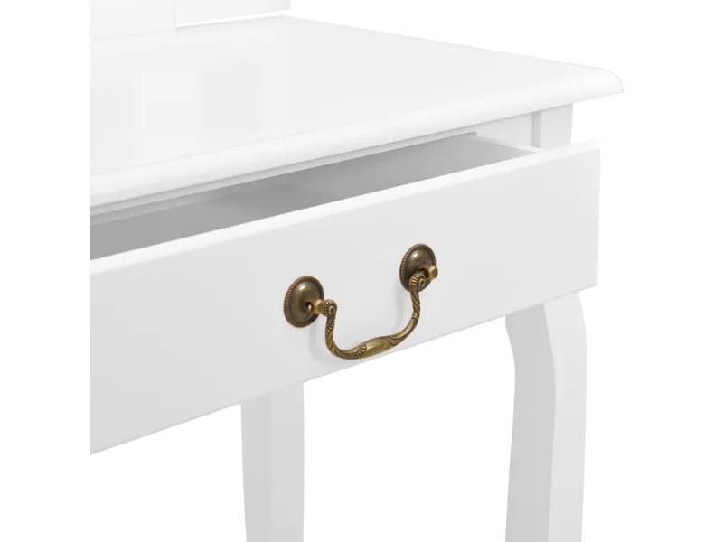 Coiffeuse et tabouret Blanc 65x36x128 cm Bois de paulownia MDF