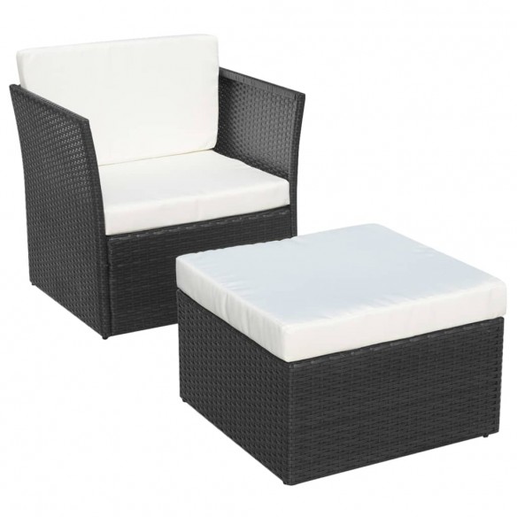 Chaise de jardin avec tabouret Noir Résine tressée