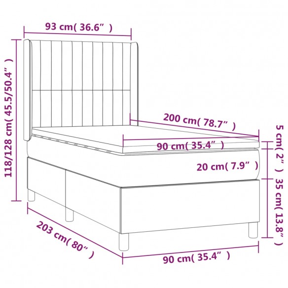 Cadre de lit matelas LED Gris clair 90x200cm Tissu