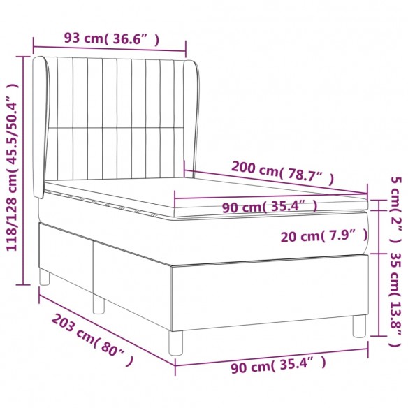 Cadre de lit avec matelas Gris clair 90x200 cm Tissu