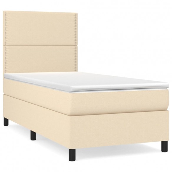 Cadre de lit avec matelas Crème 90x200 cm Tissu