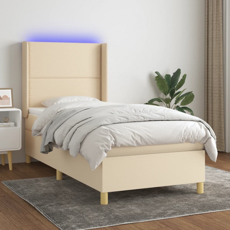 Cadre de lit matelas et LED Crème 90x190 cm Tissu