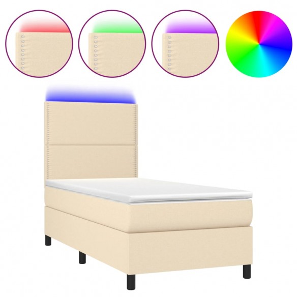 Cadre de lit et matelas et LED Crème 90x190 cm Tissu