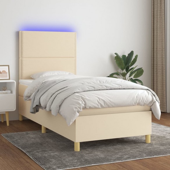 Cadre de lit et matelas et LED Crème 90x200 cm Tissu