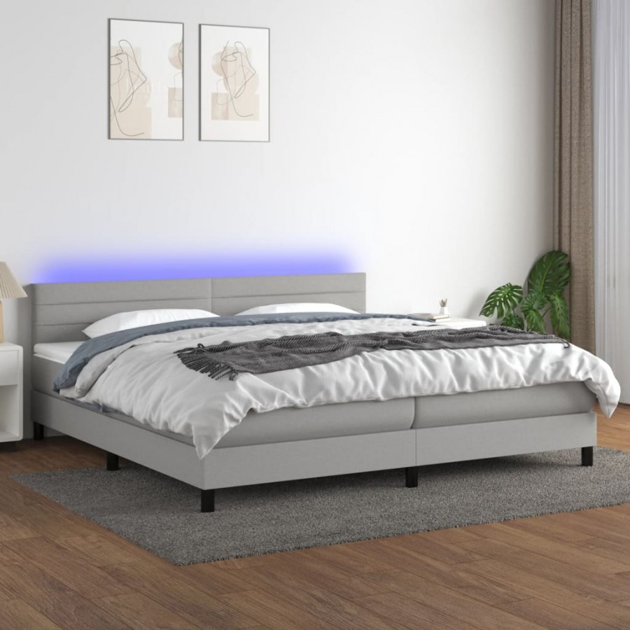 Cadre de lit matelas LED Gris clair 200x200 cm Tissu